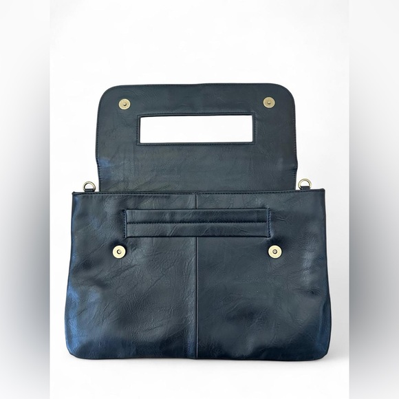 Envelope Clutch Bag Large Wristlet – Black PU Leather – Foldover Style